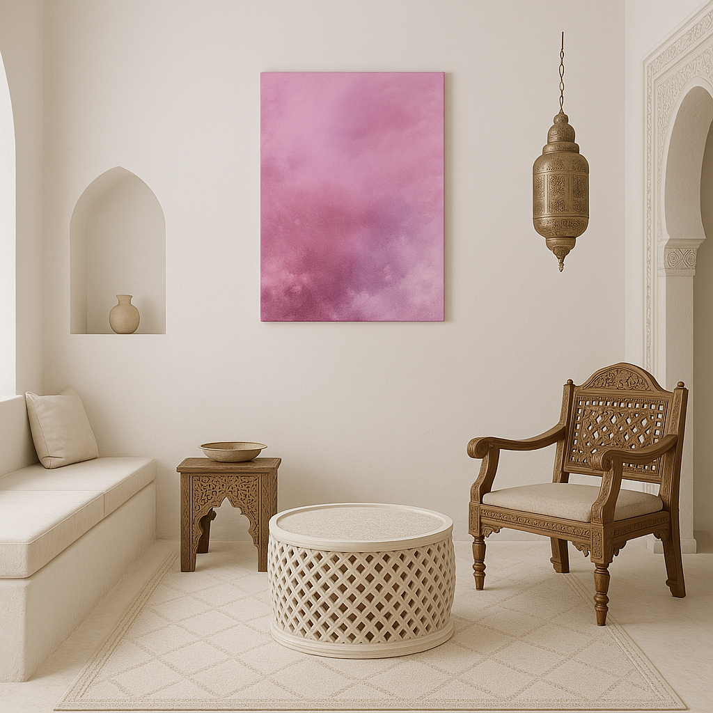 Toile A day dans salon marocain authentique, décoration orientale raffinée