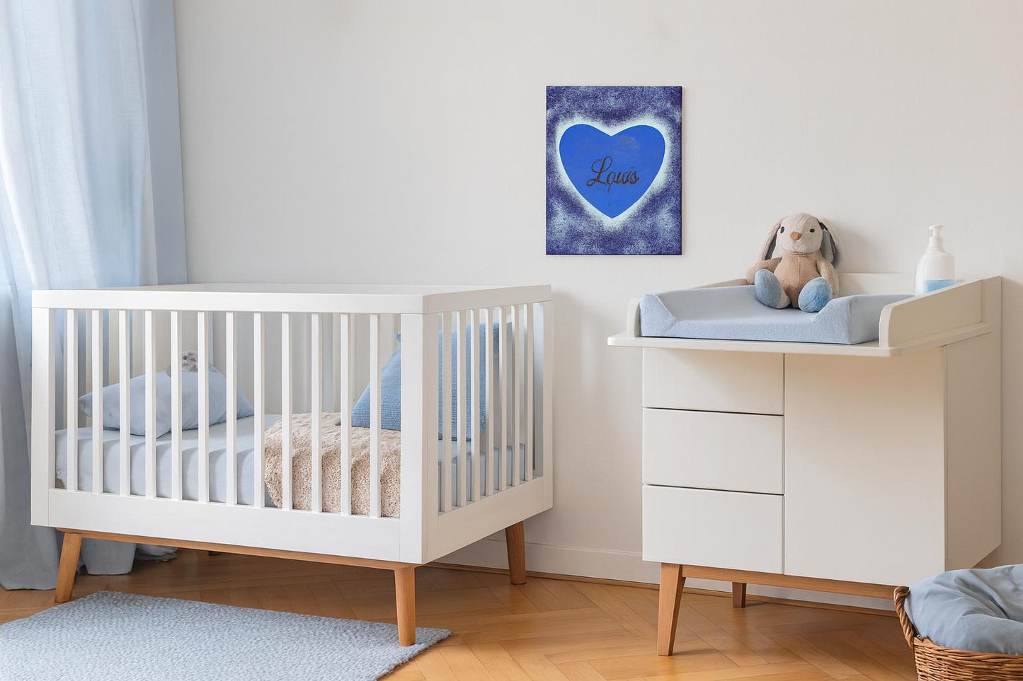 Cœur Bleu – Canevas personnalisé avec prénom