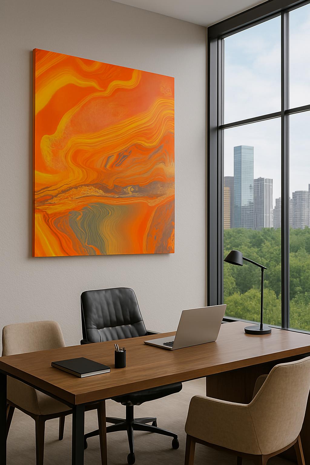 Toile Fire dans espace de travail moderne, art abstrait décoratif