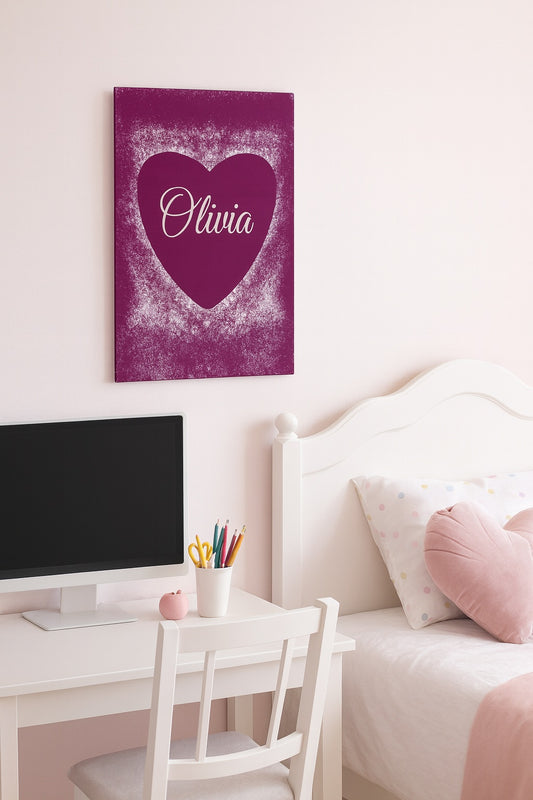 Toile cœur bordeaux personnalisable avec prénom – Décoration murale Palmo.gallery