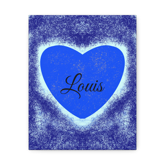 Cœur Bleu – Canevas personnalisé avec prénom
