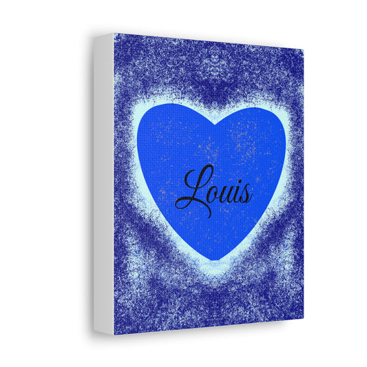Cœur Bleu – Canevas personnalisé avec prénom