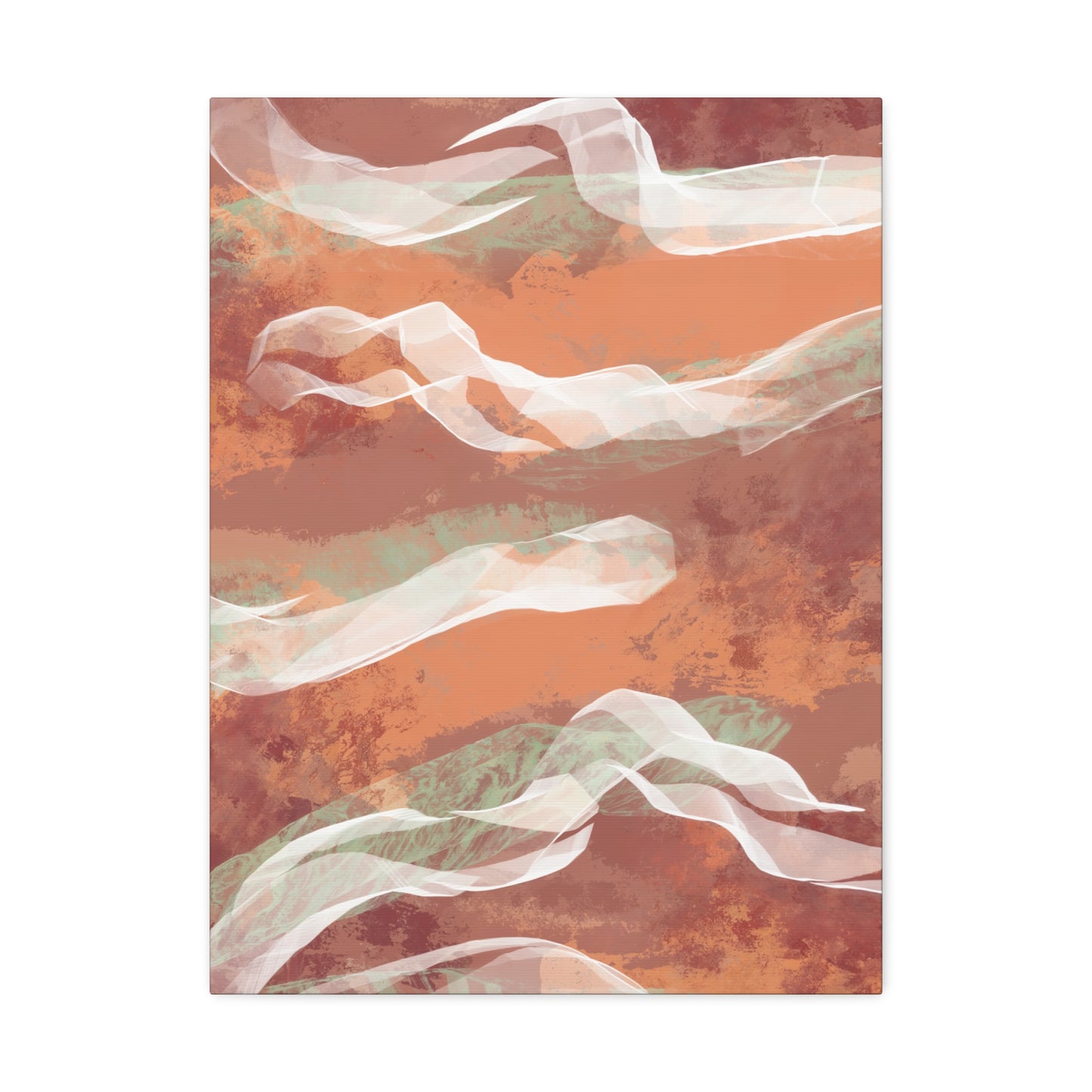 Toile Volatilité sur fond blanc, art abstrait fluide tons terracotta présentation

