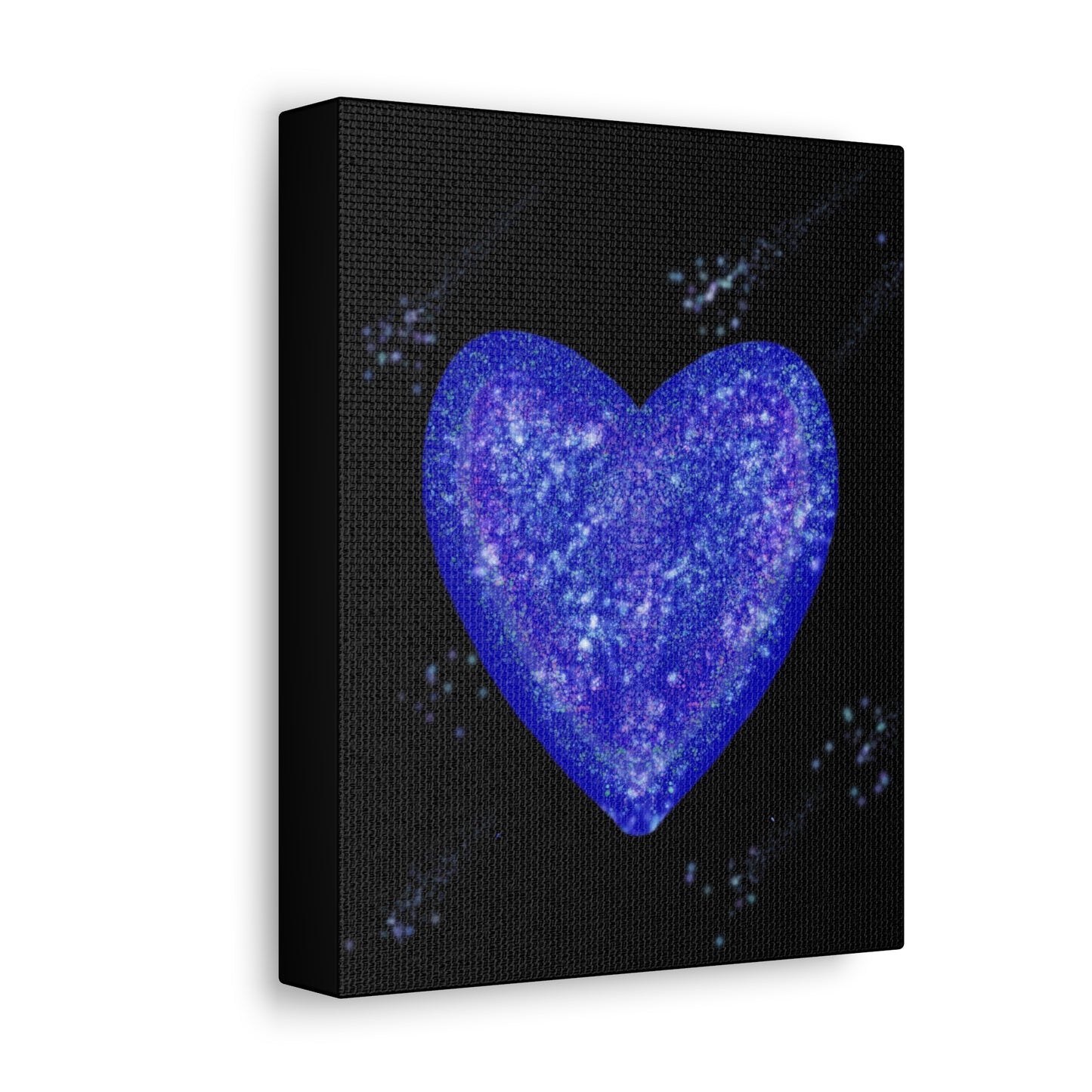 Petit Cœur Bleu – Toile Tendue Galaxie – Décoration Murale Unique et Poétique (20 x 25 cm)