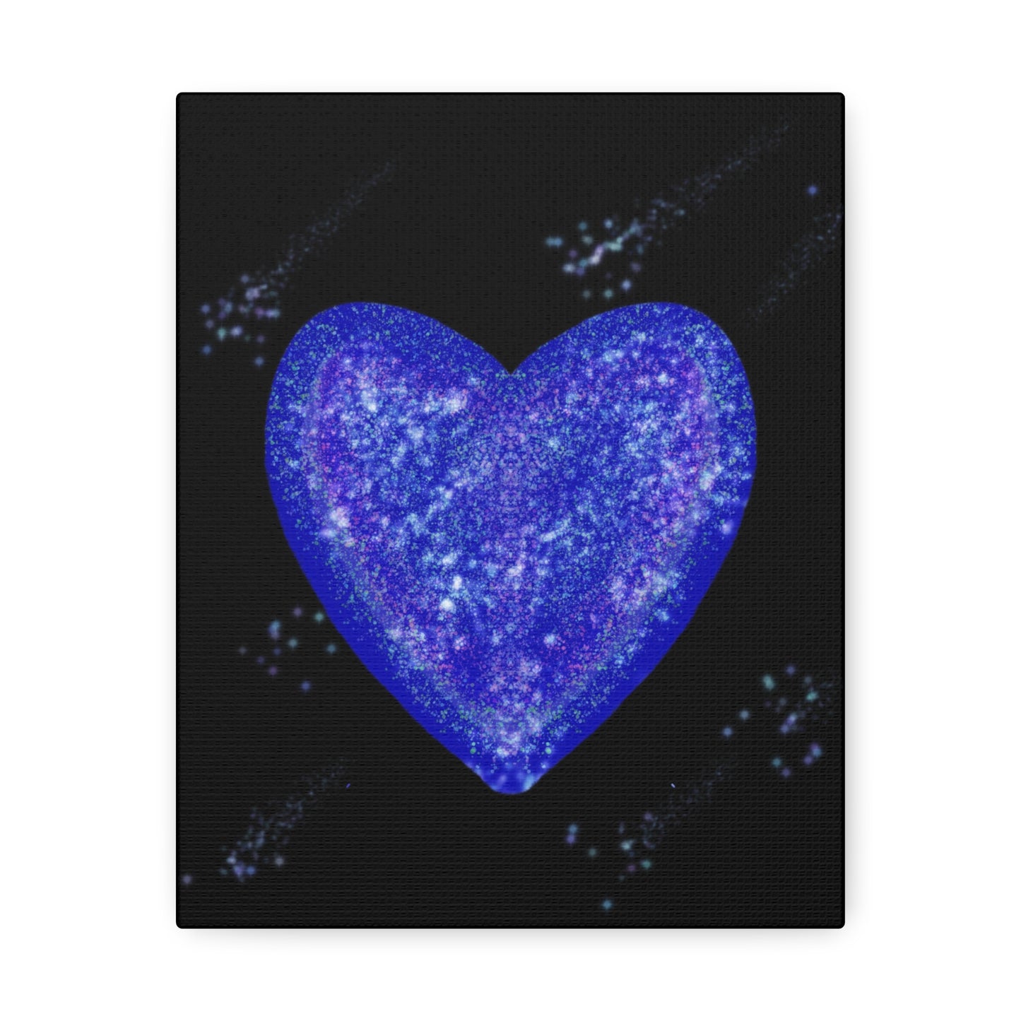 Petit Cœur Bleu – Toile Tendue Galaxie – Décoration Murale Unique et Poétique (20 x 25 cm)