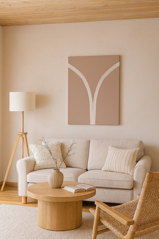 Le Chemin œuvre abstraite minimaliste crème et sable pour intérieur chic
