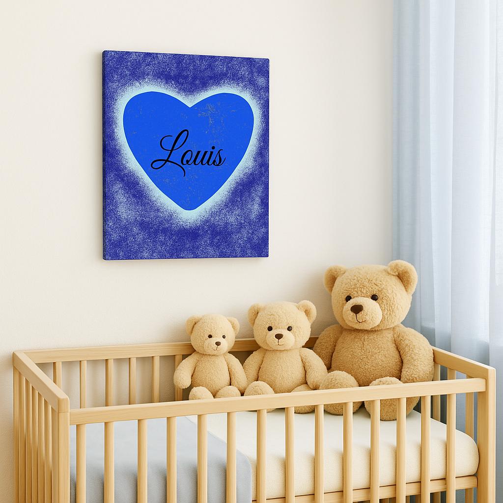 Cœur Bleu – Canevas personnalisé avec prénom