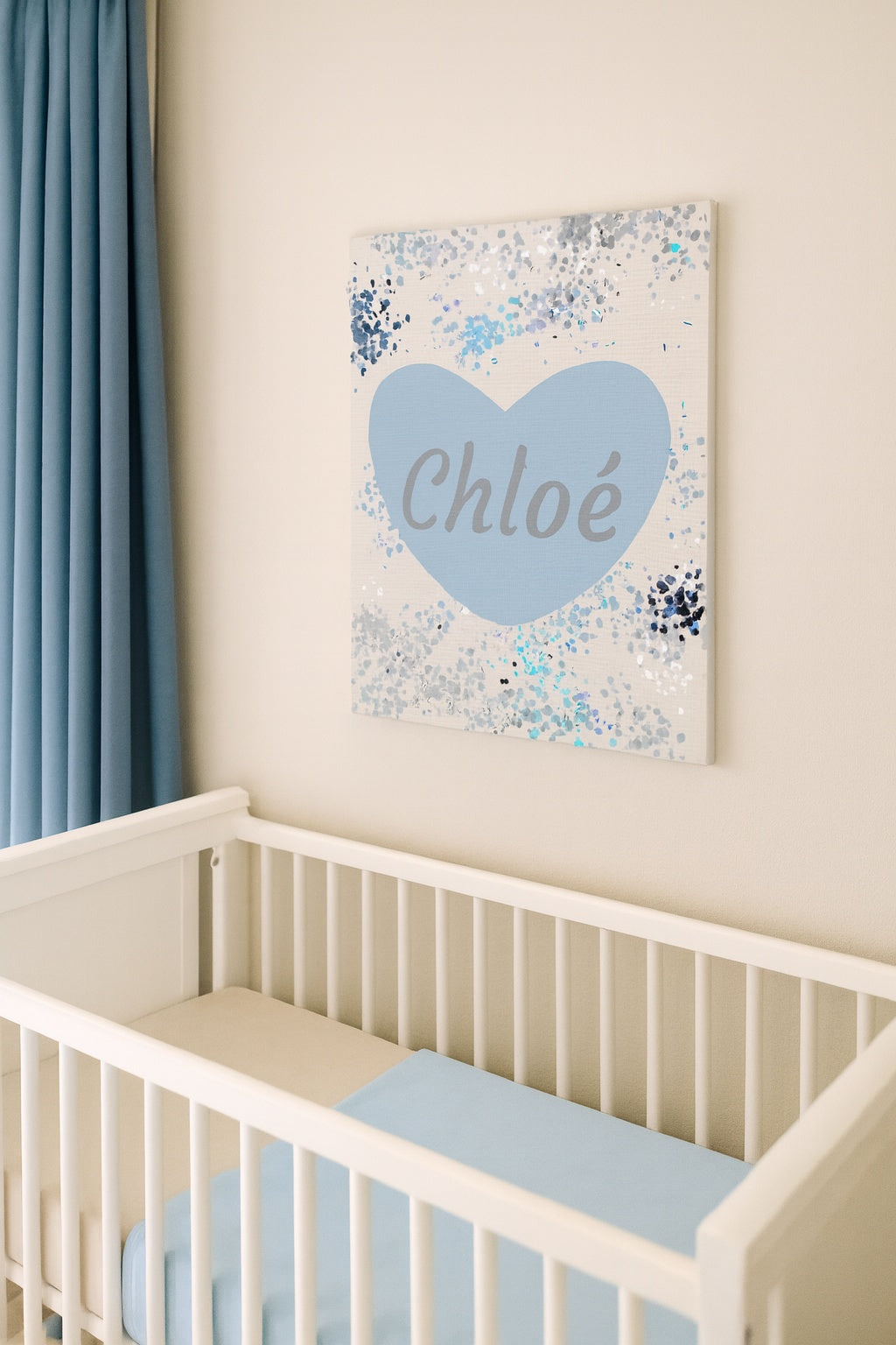 Toile Coeur Bleu Sérénité personnalisable avec le prénom de votre choix