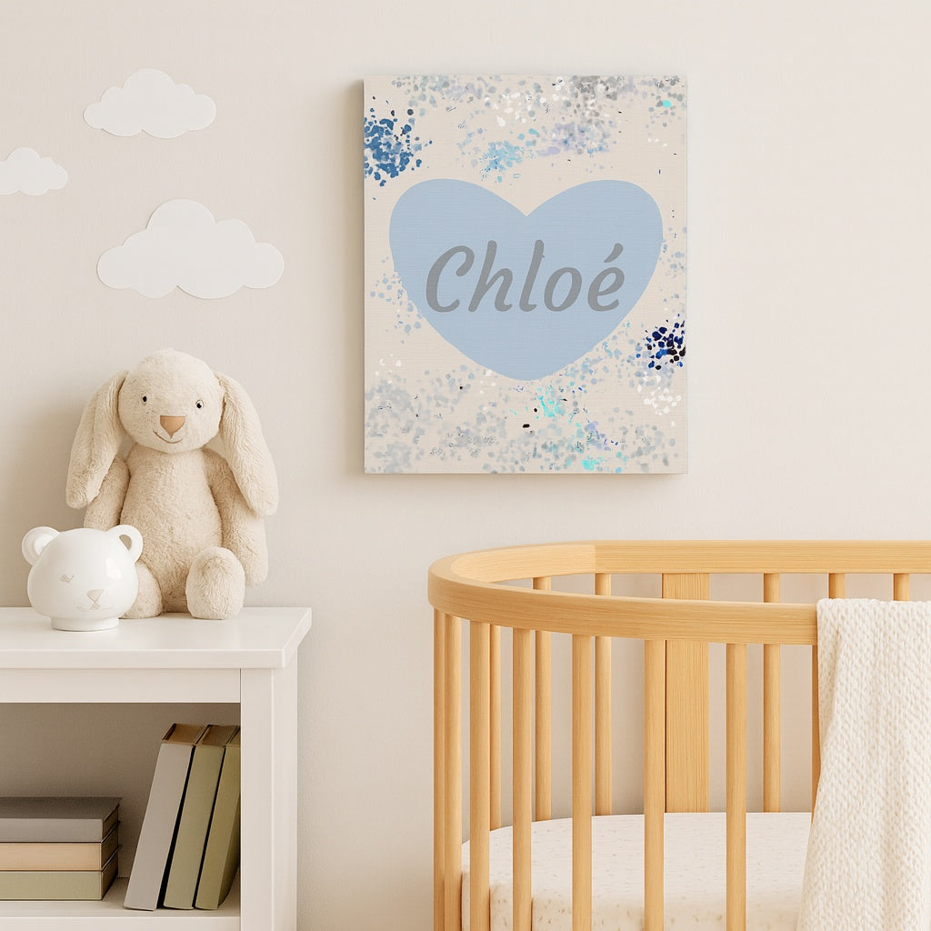 Toile Coeur Bleu Sérénité personnalisable avec le prénom de votre choix