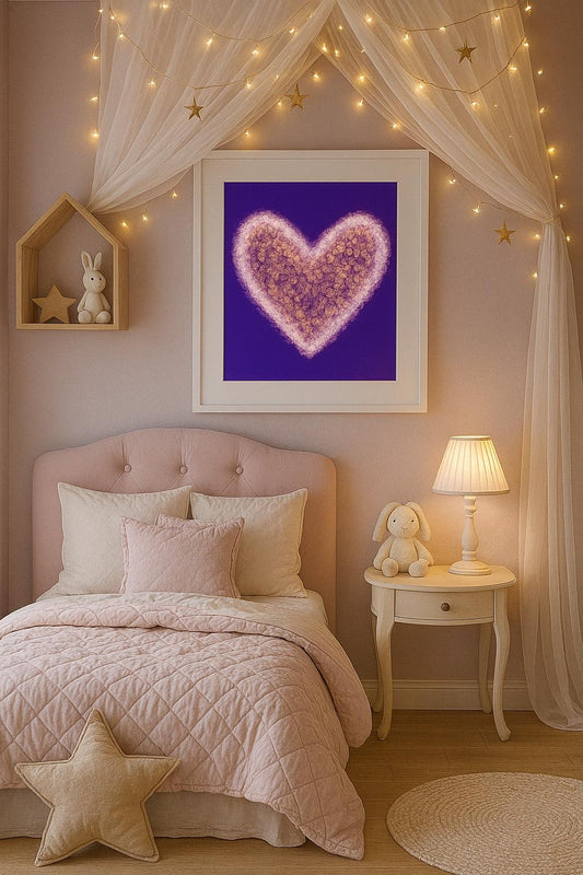 Tableau Cœur débordant dans chambre enfant, décoration féerique lumineuse

