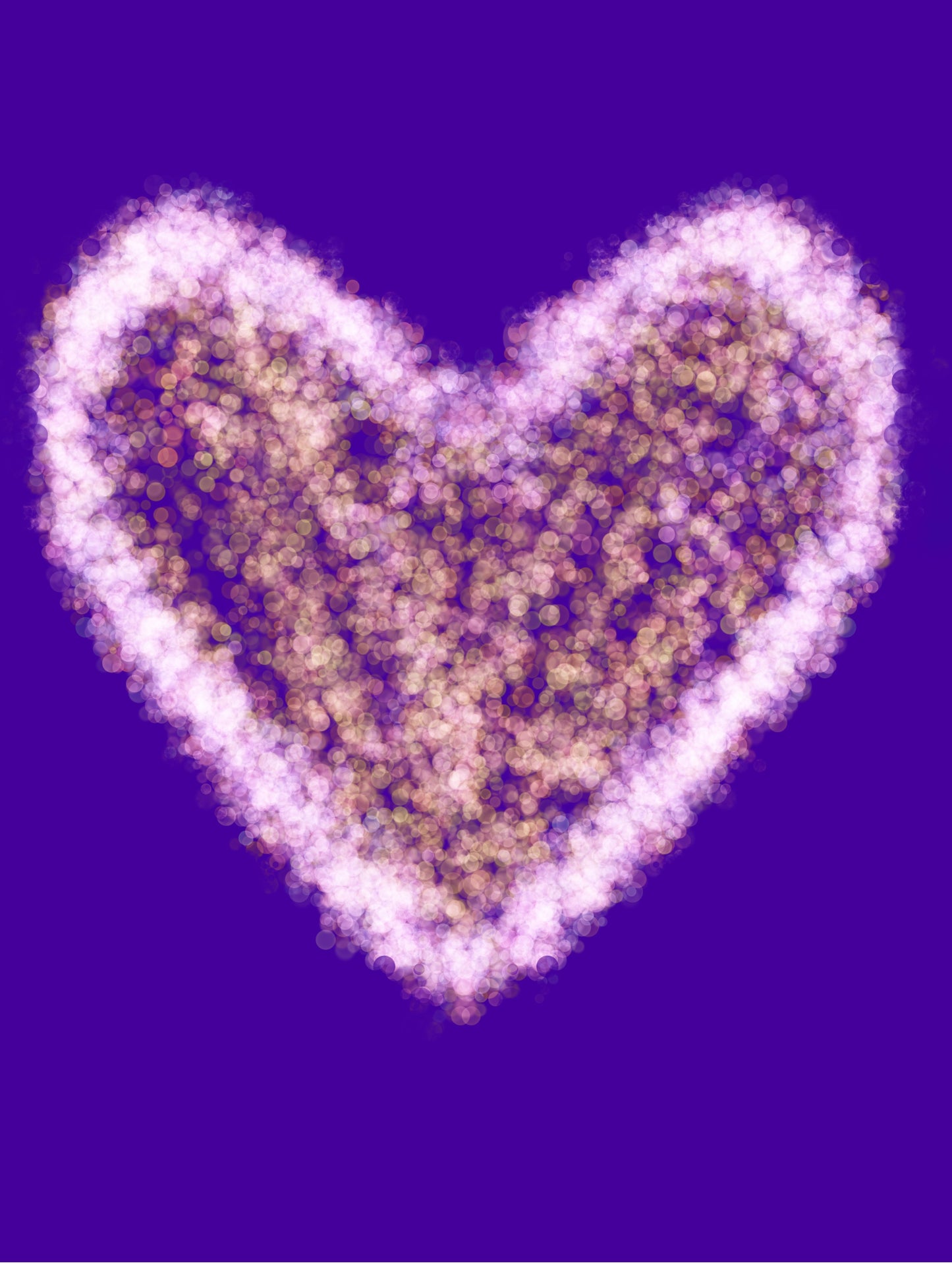 Cœur débordant, art lumineux cœur violet doré, décoration romantique moderne

