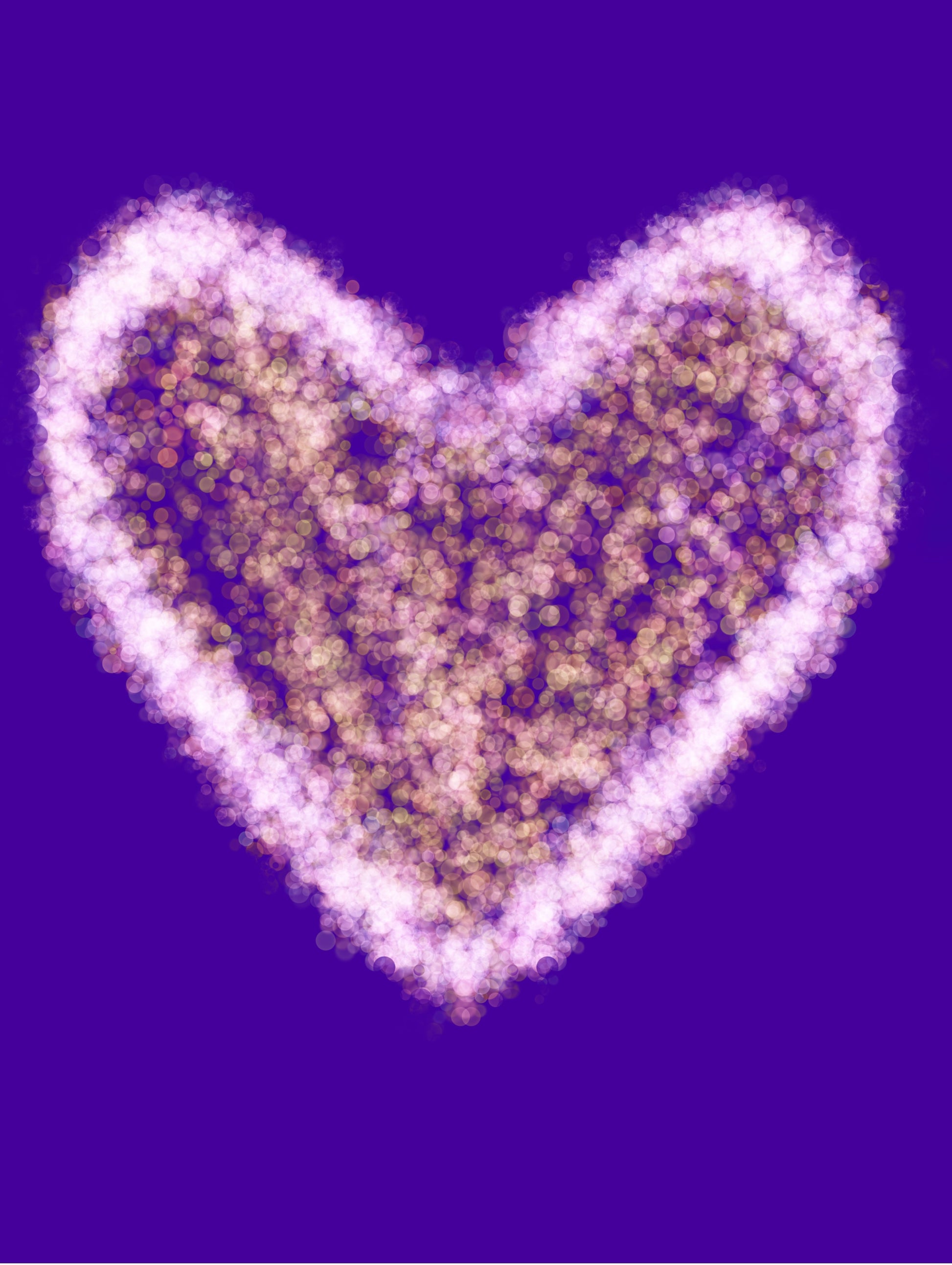 Cœur débordant, art lumineux cœur violet doré, décoration romantique moderne

