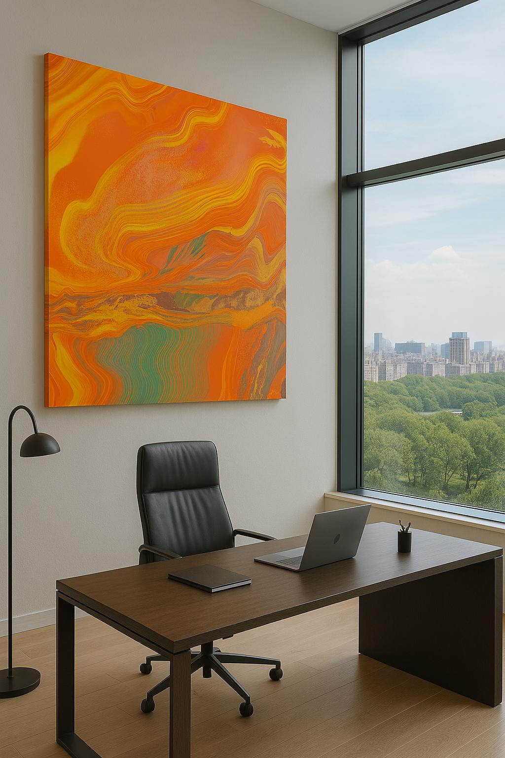 Toile Fire dans bureau moderne, décoration murale abstraite chaleureuse


