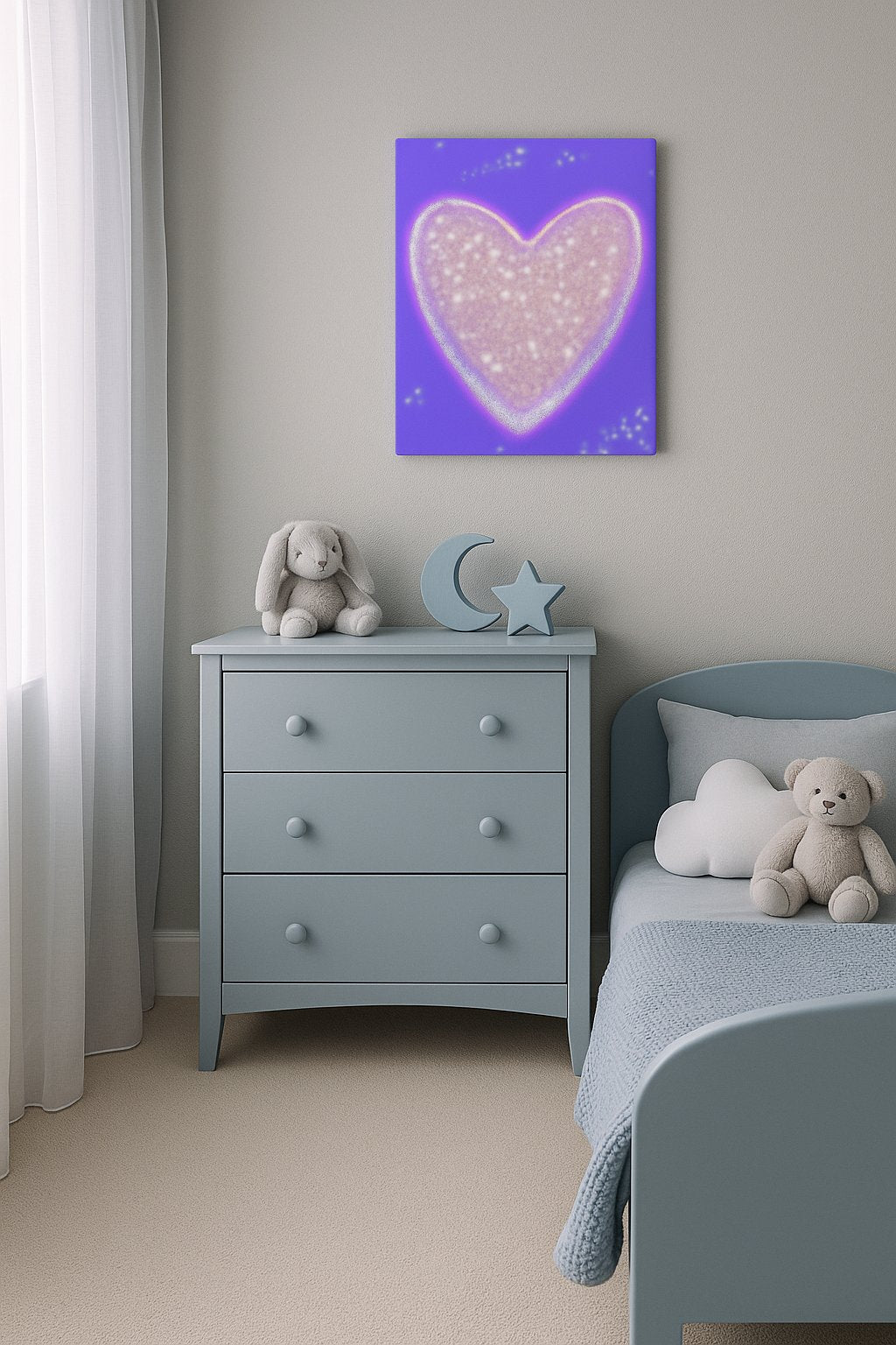 Petit Cœur Étoilé lavande Toile 20x25 cm | Décoration chambre enfant