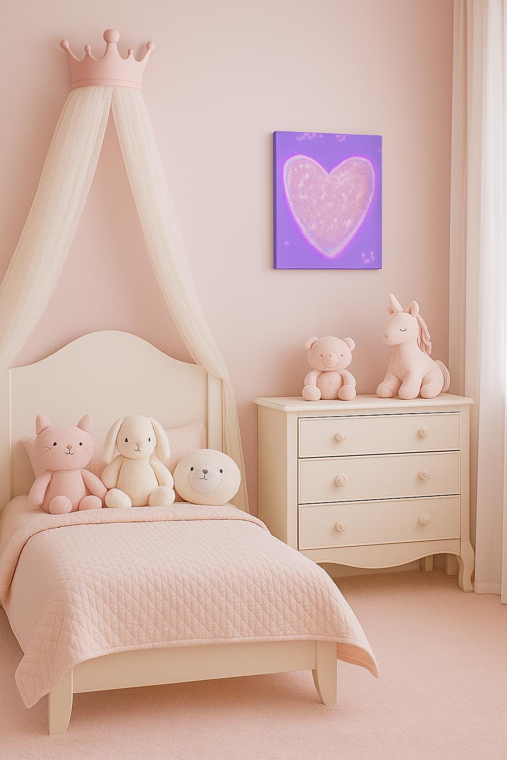 Petit Cœur Étoilé lavande Toile 20x25 cm | Décoration chambre enfant