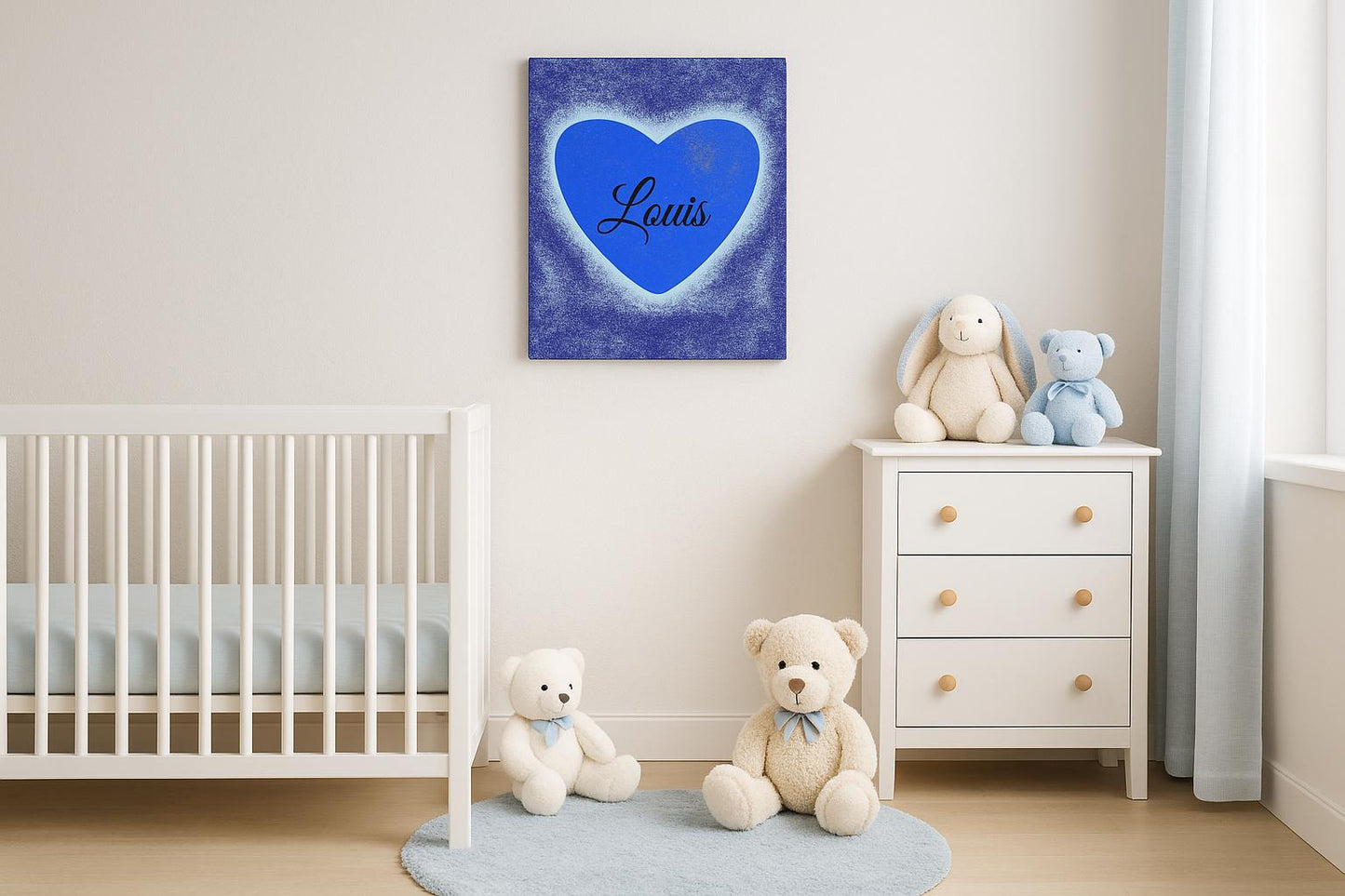 Cœur Bleu – Canevas personnalisé avec prénom