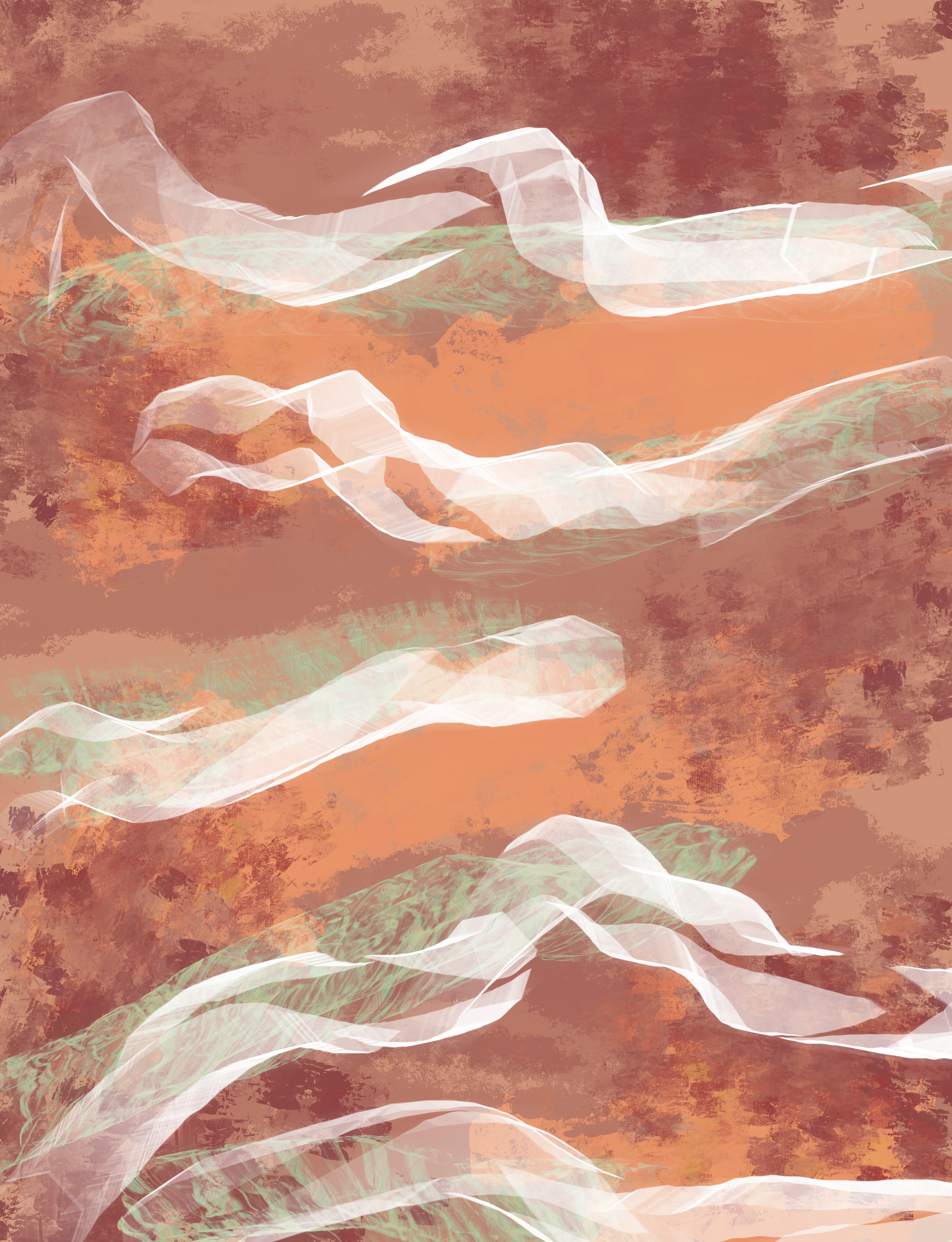 Volatilité, toile abstraite fluide tons chauds orange terracotta, art moderne

