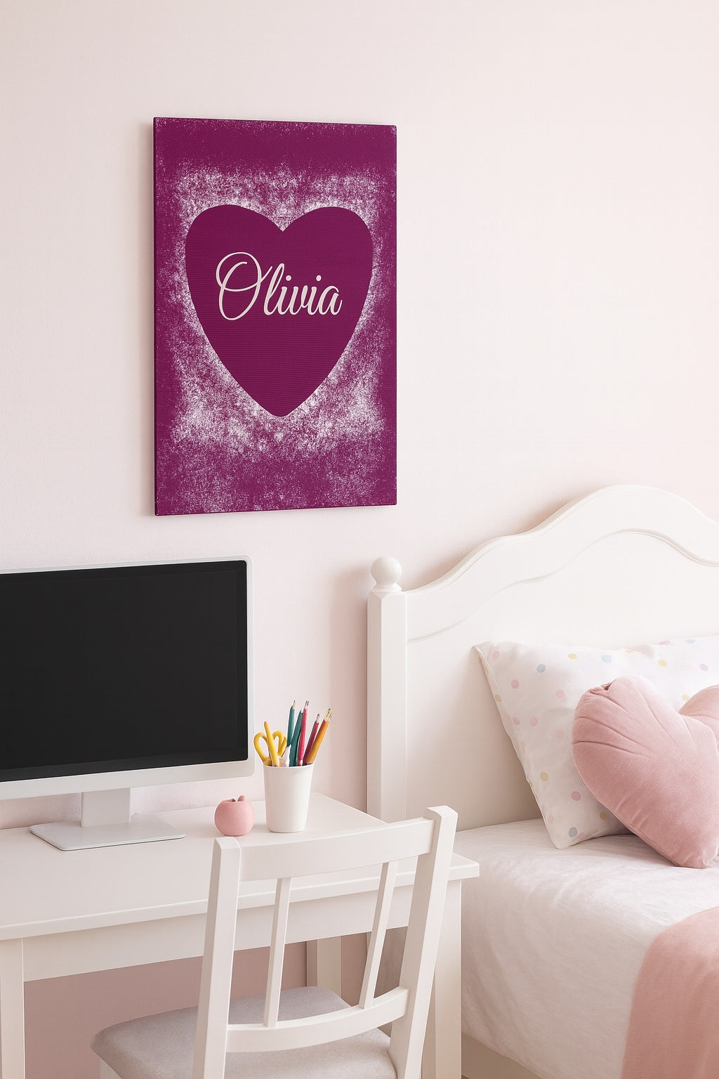 Toile cœur bordeaux personnalisable avec prénom – Décoration murale Palmo.gallery