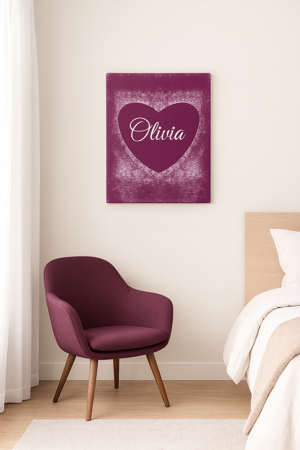 Toile cœur bordeaux personnalisable avec prénom – Décoration murale Palmo.gallery