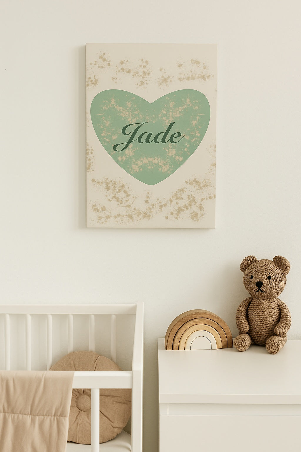Toile murale personnalisable Cœur Vert Sauge – Déco naturelle & poétique