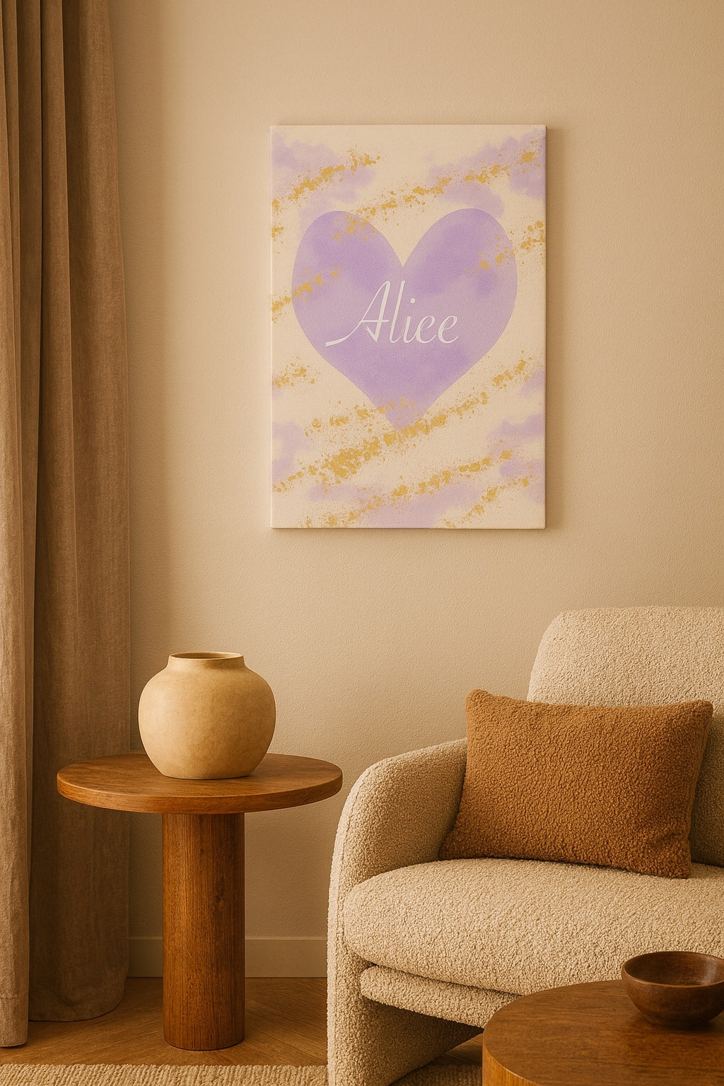 Toile Lavande Douce Alice – Cœur personnalisable avec prénom