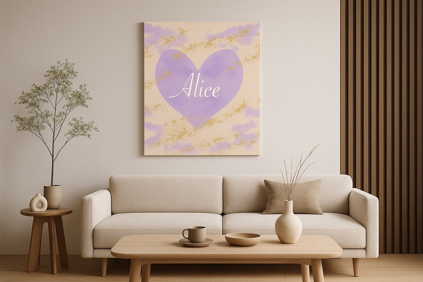 Toile Lavande Douce Alice – Cœur personnalisable avec prénom